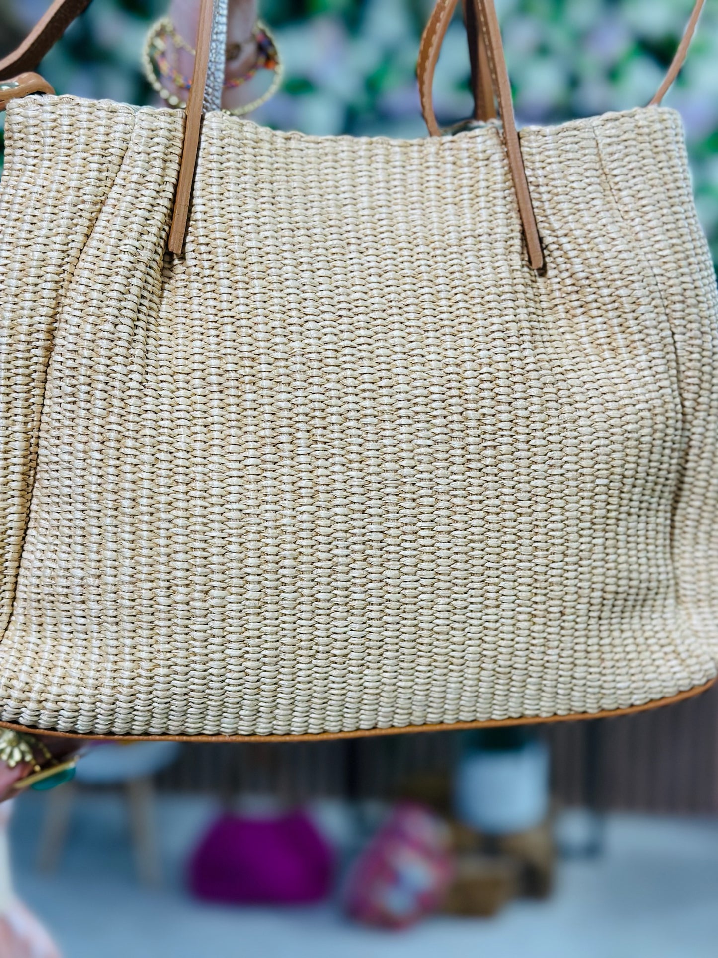 742 🛍️ Sac en cuir et rafia ⛱️