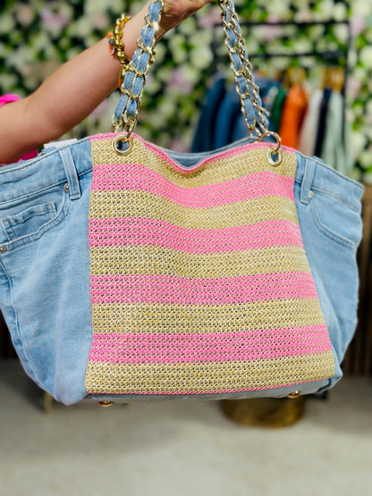 769 🛍️ Sac en Jean avec bande colorée 😎