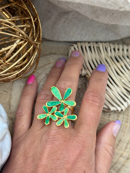 290 💜 Bague Fleur verte